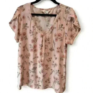 Marilyn Monroe Women's Floral V-Neck Blouse Pink Size M Casual Spring